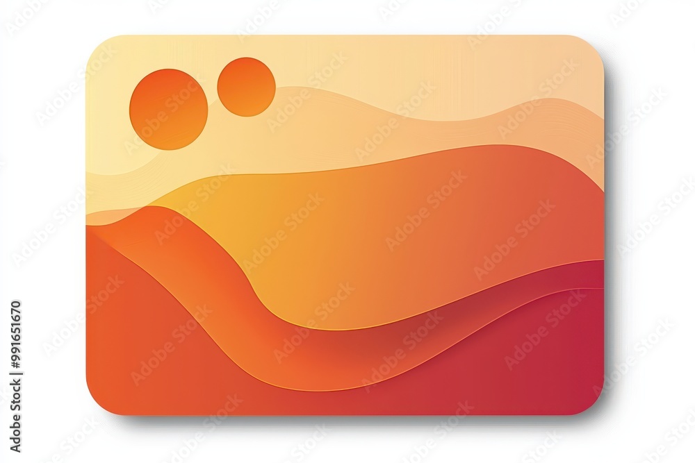 Poster abstract orange card with rounded edges featuring two circles and wavy gradient design