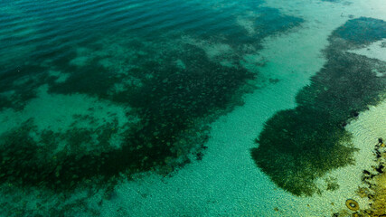 Aerial view of the sea on a Caribbean island.
