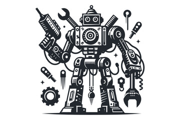 Robot silhouette vector illustrations