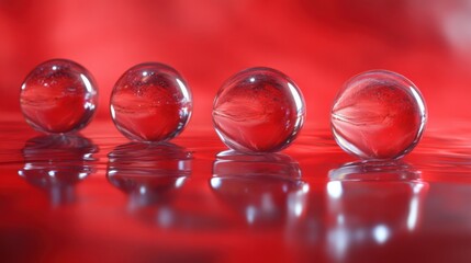 Marbles red reflecting surface. Generative AI