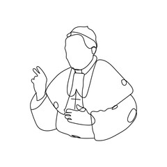 Dessin en ligne continue du pape, évêque de Rome, lineart, vecteur