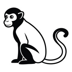 Obraz premium a black silhouette of a monkey. The monkey is sitting on its hind legs with its front paws on the ground and its tail curled around its body