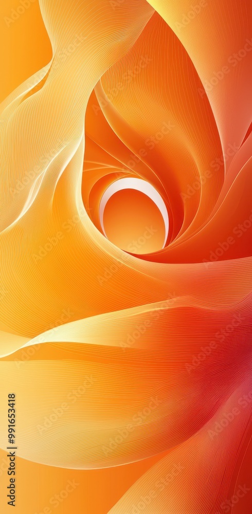 Poster abstract orange gradient background with flowing lines and circular shapes creating a dynamic and vi