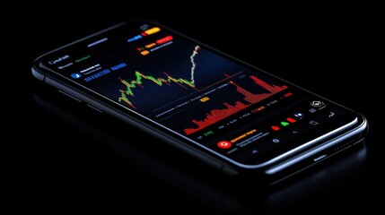 Smartphone Stock Market App: A sleek, modern smartphone with a stock market app open on the screen, showcasing financial data and charts in a minimalist design.  
