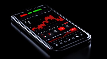 Mobile Stock Market: A sleek smartphone displays a dynamic stock market chart, symbolizing the volatility and potential of financial trading in the digital age.  