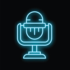 Glowing neon microphone standing on a dark background, evoking the world of radio, podcasts and music recording
