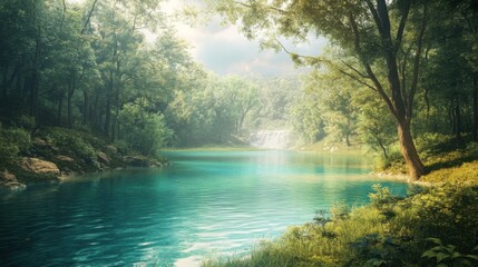 Fototapeta premium Nature, tranquility, verdant forests. Generative AI
