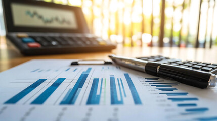 Fototapeta premium Compliance with Regulatory Standards, Magnifying glass papers full of graphs and documents.