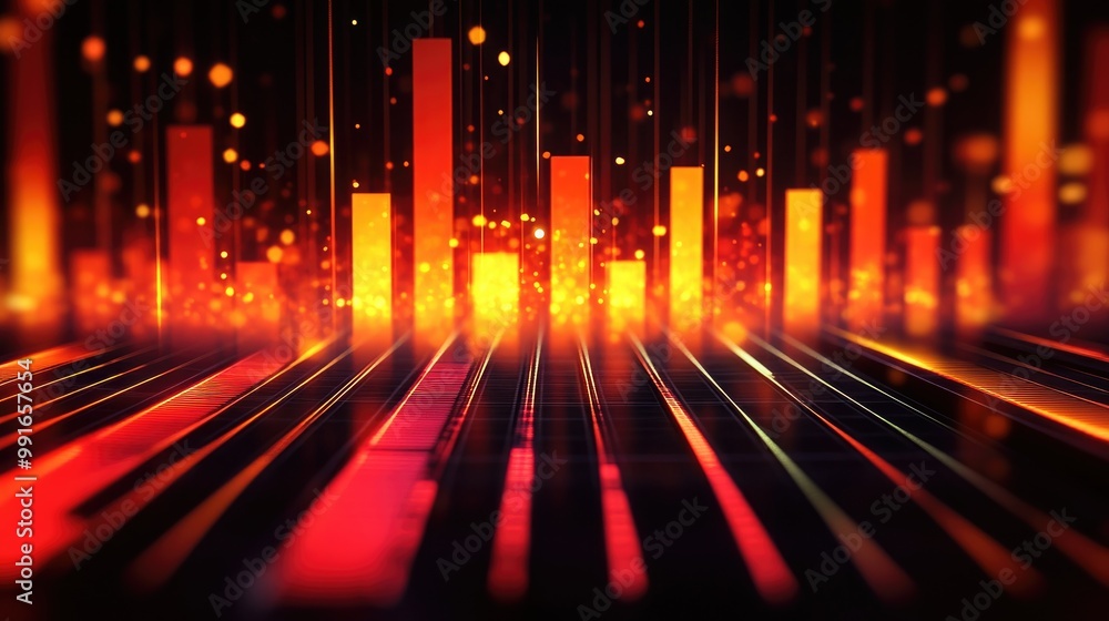 Aufkleber a bold digital equalizer background with sharp, angular bars in contrasting colors, designed to conv