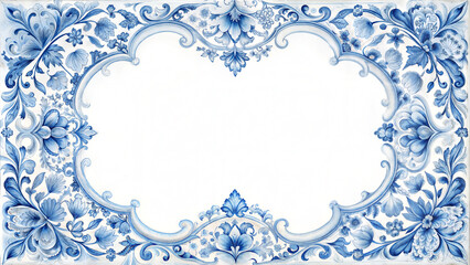 Classic blue and white floral frame with copy space for invitations or stationery concept