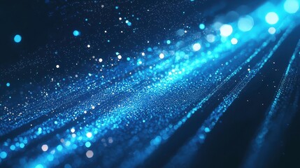 Fototapeta premium Glowing blue beams of light slicing through a holographic background with abstract tech patterns, creating a futuristic atmosphere.