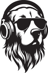 A Cute Dog Listening to Music with Headphones silhouette vector