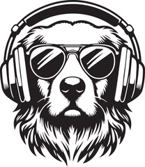 A Cute Dog Listening to Music with Headphones silhouette vector