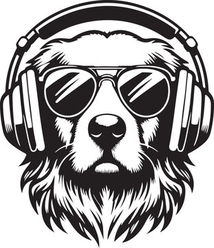 recommend clip art: A Cute Dog Listening to Music with Headphones silhouette vector