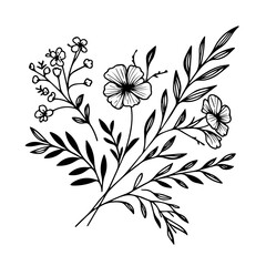 Botanical line bakground with flowers and leaves. Floral foliage for wedding invitation, wall art or card template 9 .ai