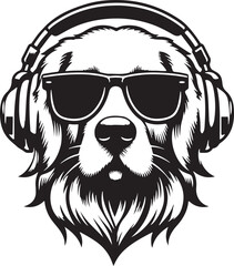 A Cute Dog Listening to Music with Headphones silhouette vector