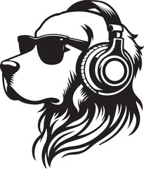 A Cute Dog Listening to Music with Headphones silhouette vector