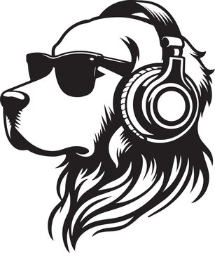 recommend clip art: A Cute Dog Listening to Music with Headphones silhouette vector