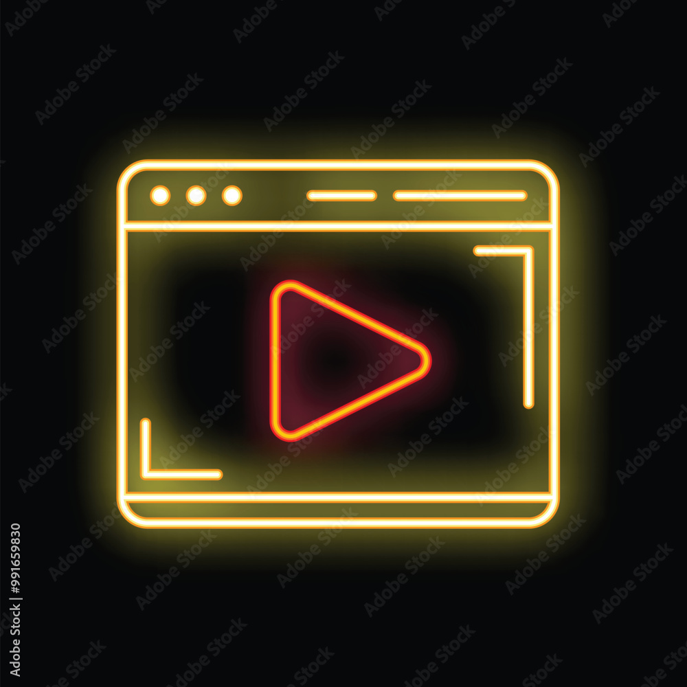 Poster neon sign showing an internet browser window displaying a video player button