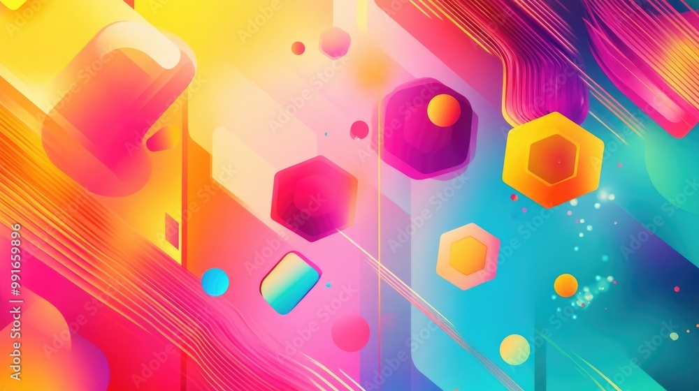 Fototapete a colorful abstract background with geometric shapes like hexagons, squares, and circles in a modern