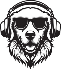 Obraz premium A Cute Dog Listening to Music with Headphones silhouette vector