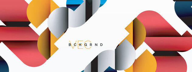 Abstract background. Colorful geometric curve shapes with black shadow lines effects