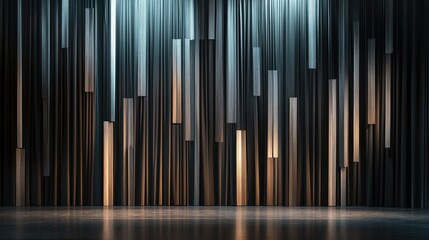 Obraz premium A contemporary backdrop with neatly arranged vertical curtains in contrasting colors, forming a chic and modern design that enhances the stage experience