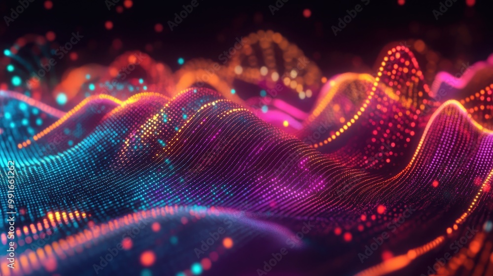 Fototapete a creative depiction of a digital equalizer in an array of colors, set against a dark background to 