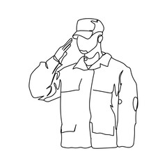 Dessin en ligne continue d'un soldat au garde à vous, lineart, vecteur