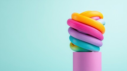 Abstract Rainbow Shapes on Pastel Blue Background