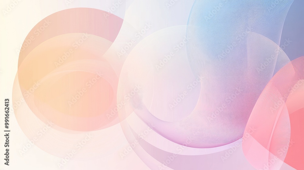 Poster A fluid, abstract geometric banner with soft lines and shapes blending into one another, using pastel gradients and circular patterns to create a calming background