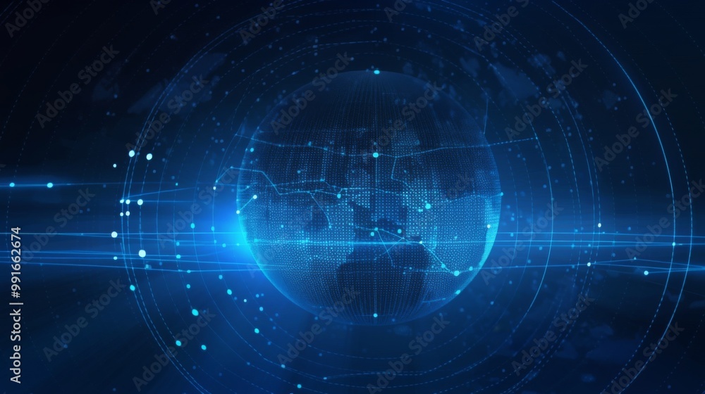Poster a futuristic globe featuring data network elements, showcasing an abstract design that embodies conn