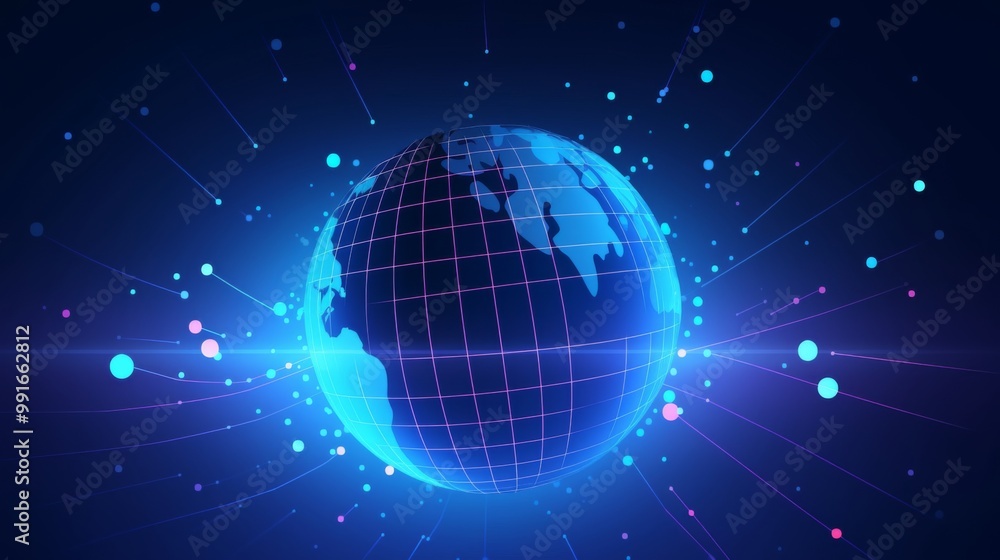 Poster a futuristic globe featuring data network elements, showcasing an abstract design that embodies conn