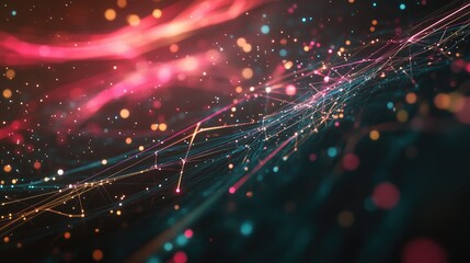 Fototapeta premium A futuristic, rotating pattern of interconnected lines and nodes, creating an abstract, high-tech background full of digital energy