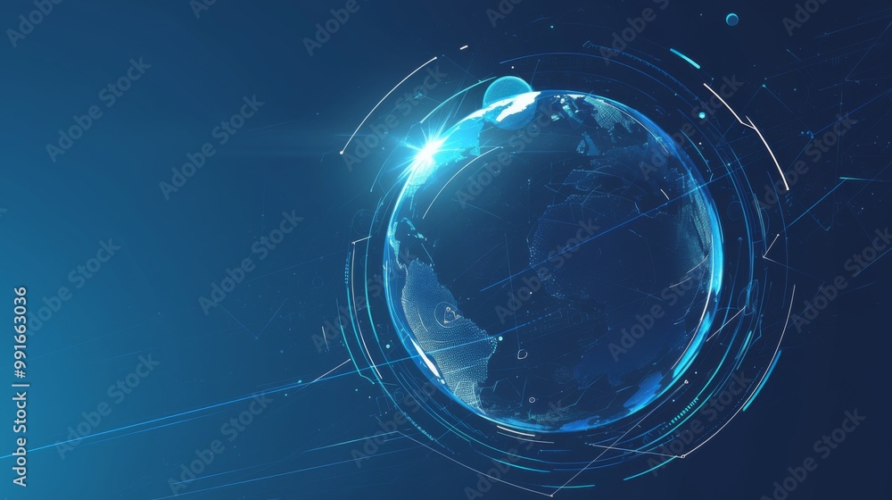 Poster a futuristic globe featuring data network elements, showcasing an abstract design that embodies conn