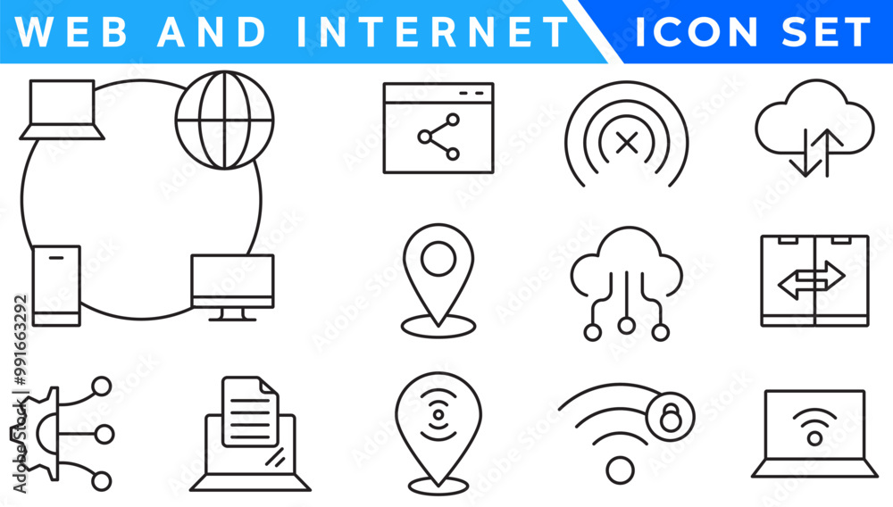Poster web and internet line icons collection. big ui icon set in a flat design. thin outline icons pack. v