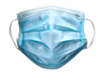 Blue medical protective face or surgical mask isolated on transparent background. Monkeypox outbreak prevention. Full Depth of Field.