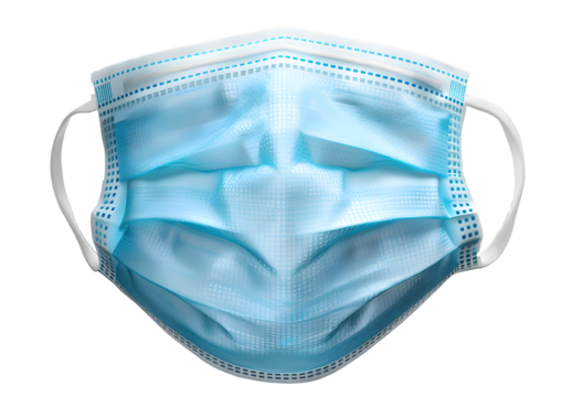 Blue medical protective face or surgical mask isolated on transparent background. Monkeypox outbreak prevention. Full Depth of Field.