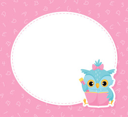 School Owl Character Round Banner for Note Vector Template