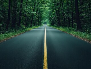 Obraz premium Empty road under a canopy of trees, branches barely visible in the darkness, tree-lined road, nature s shadow