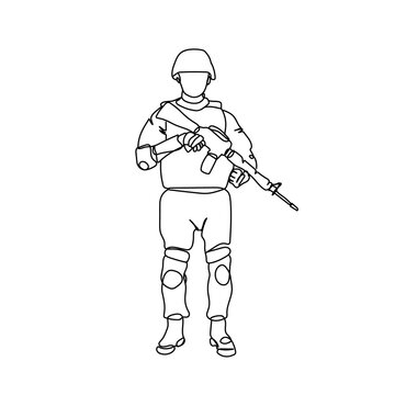 soldier holding rifle, line art clip art preview