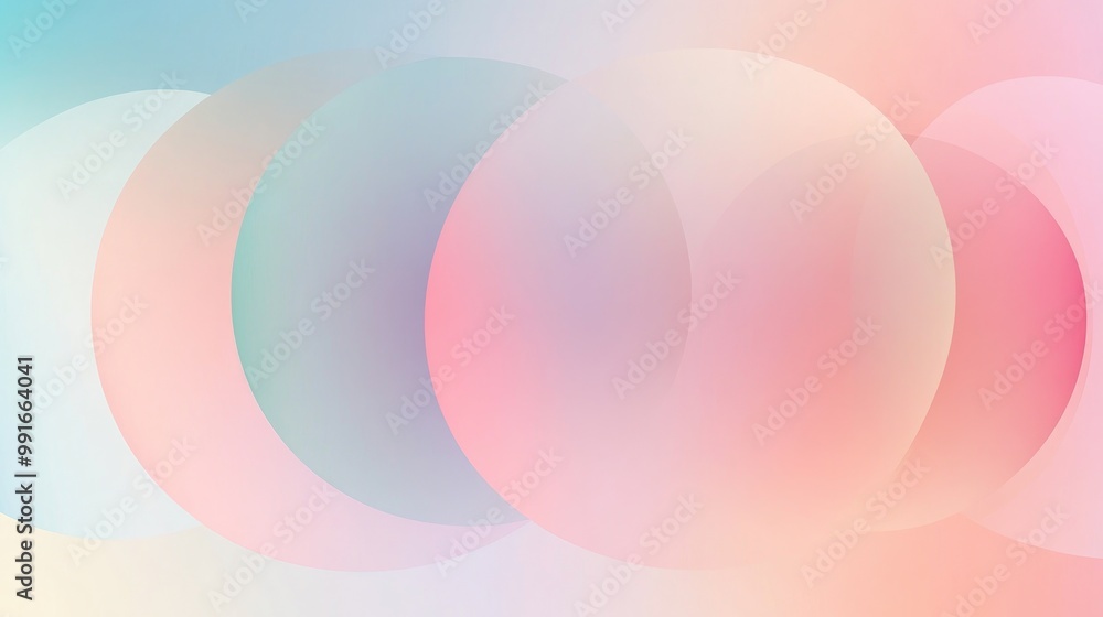 Poster a minimalist abstract design with soft gradient geometric circles in pastel colors, blending fluidly