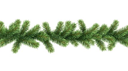 Seamless pattern of Christmas garland from green pine twigs isolated on transparent background