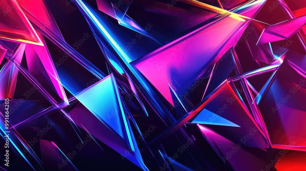 Aufkleber a modern abstract banner with geometric shapes and sharp lines in bright neon hues, forming a futuri
