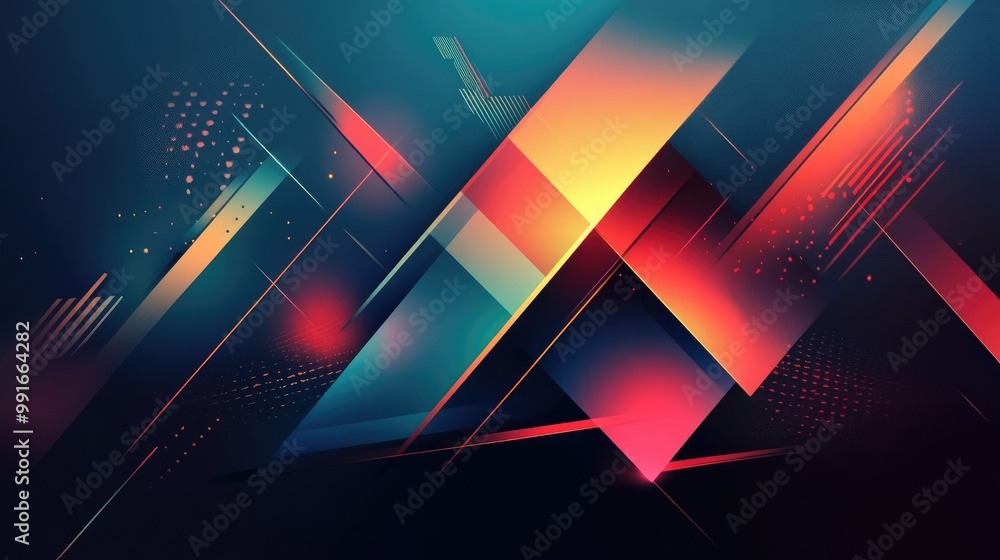 Poster a modern, abstract banner with geometric shapes and sharp, angular lines in bold, contrasting colors