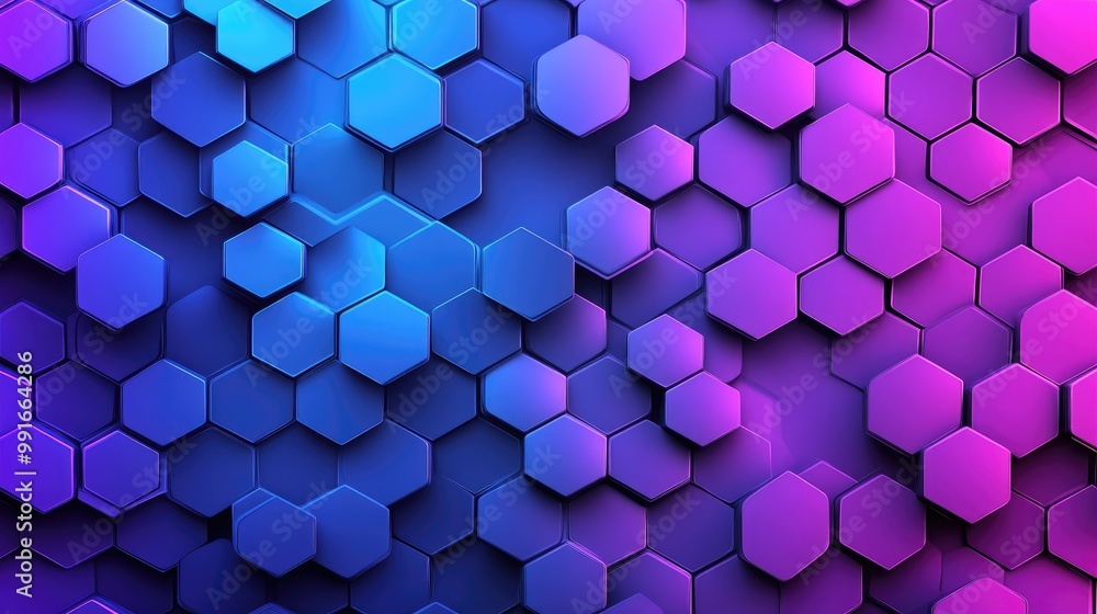 Poster a modern abstract vector pattern featuring blue and purple hexagons fading into each other, forming 