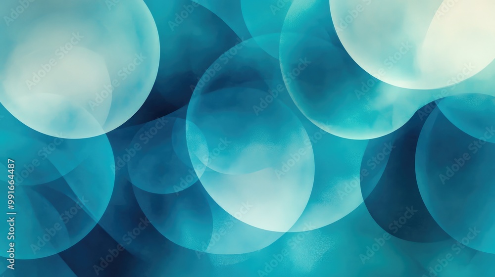 Poster a modern fluid gradient of geometric circles in shades of blue and teal, with soft overlapping patte