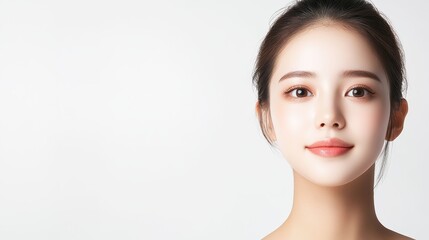 Fototapeta premium Portrait of a smiling woman on a white isolated background.