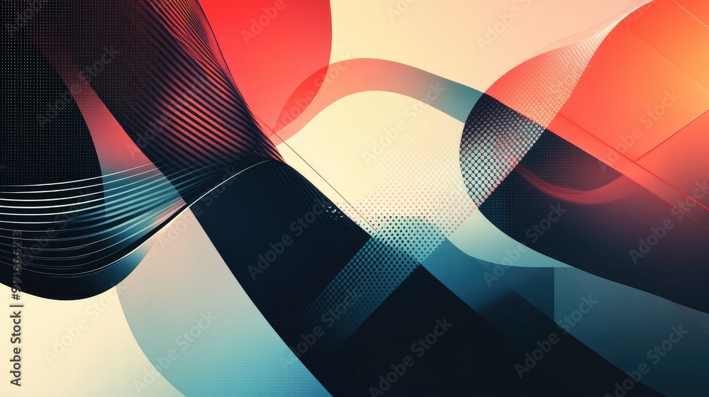 Poster a sleek, abstract banner with a combination of geometric shapes and flowing lines, creating a futuri