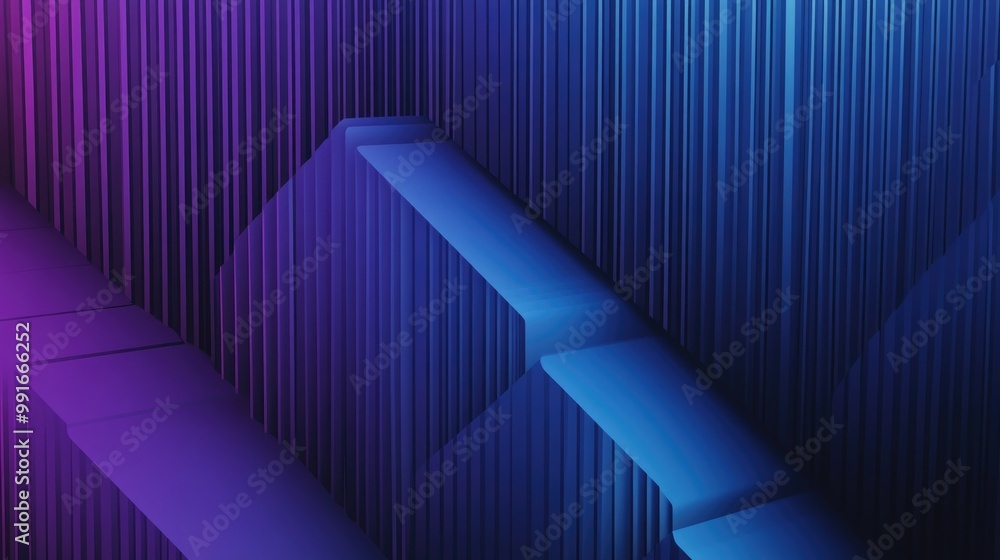 Poster a sleek, abstract vector pattern of 3 hexagons and line in gradient shades of blue and purple, creat